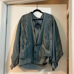 Vintage 90s Abstract Bomber Jacket Teal Oversized Pattern Jacket Odermark Sport